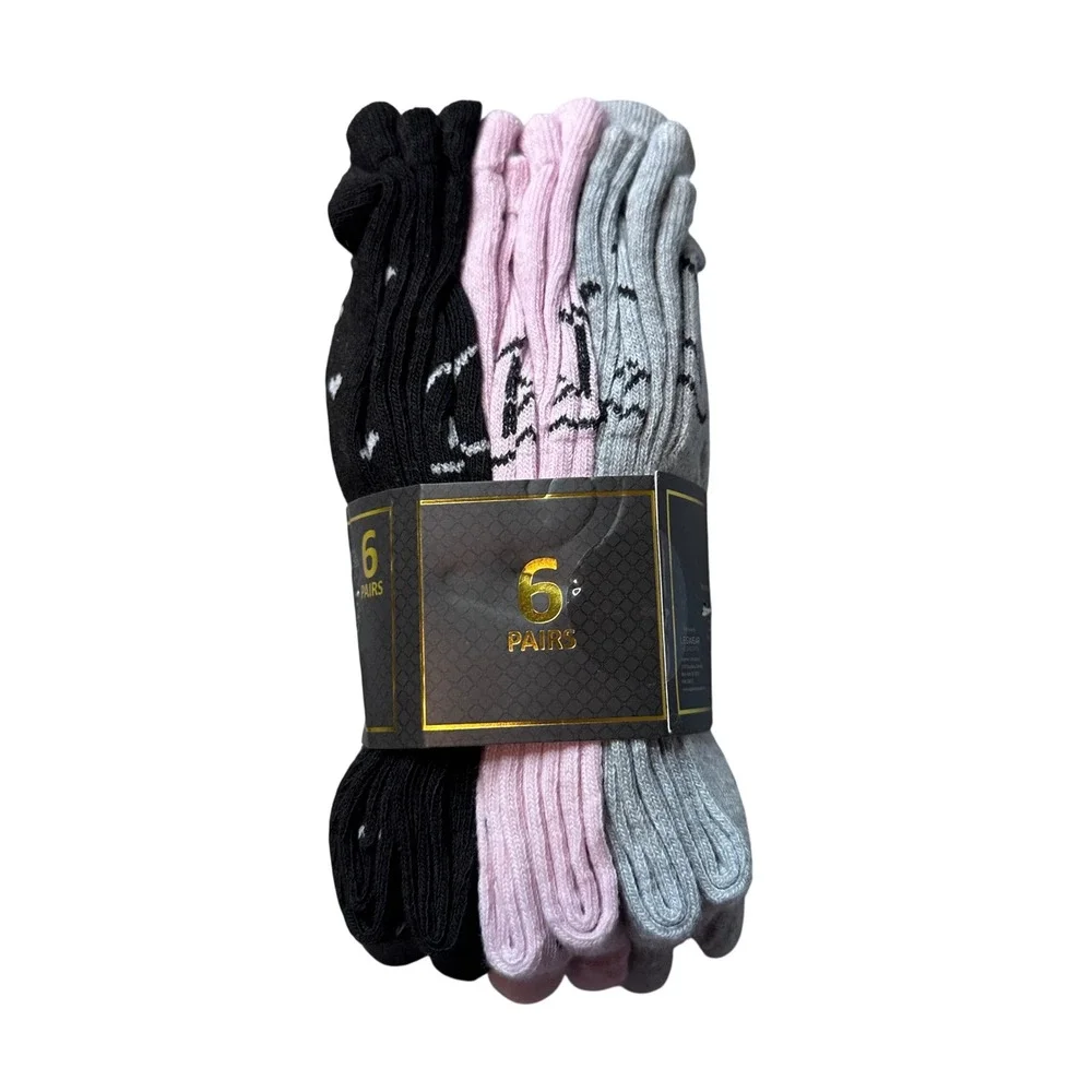 Material Girl Crew Socks Womens 9-11 Multi Color Heart Print 6 Pairs MGLCS-277-A